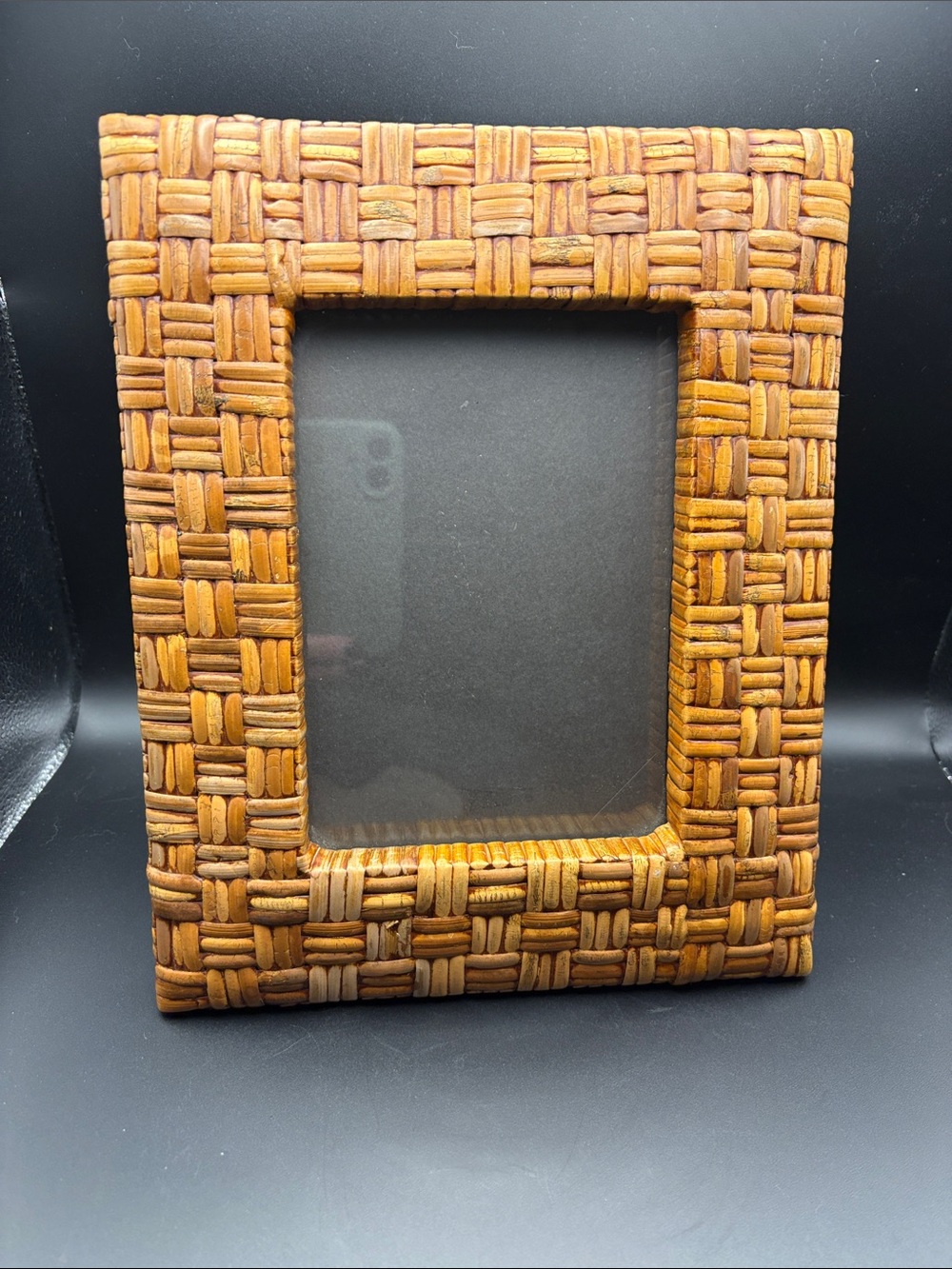 VTG 5x7 Woven Rattan Basketweave Boho Coastal Picture Frame